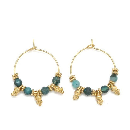 Green Gem Hoop Earrings Tassels - Precious Sparkle