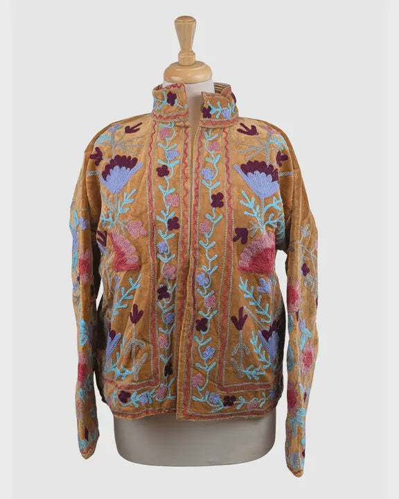 Gold & Lilac Velvet Suzani Kimono Embroidered Boho Jacket