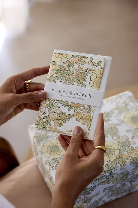 Paper Mirchi Block Printed Card Wild Rose Buttercream - Precious Sparkle