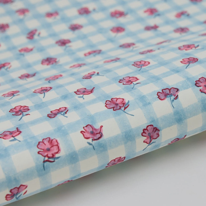 Paper Mirchi Block Printed Wrapping Paper Sheets Bp Gingham Pink Sorbet - Precious Sparkle
