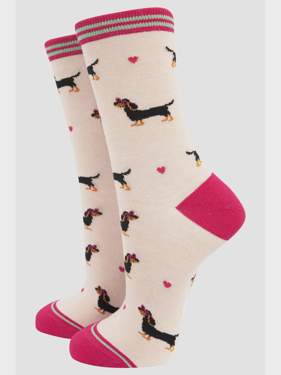 Sock Talk Women's Sausage Dog Love Heart Glasses Bamboo Socks