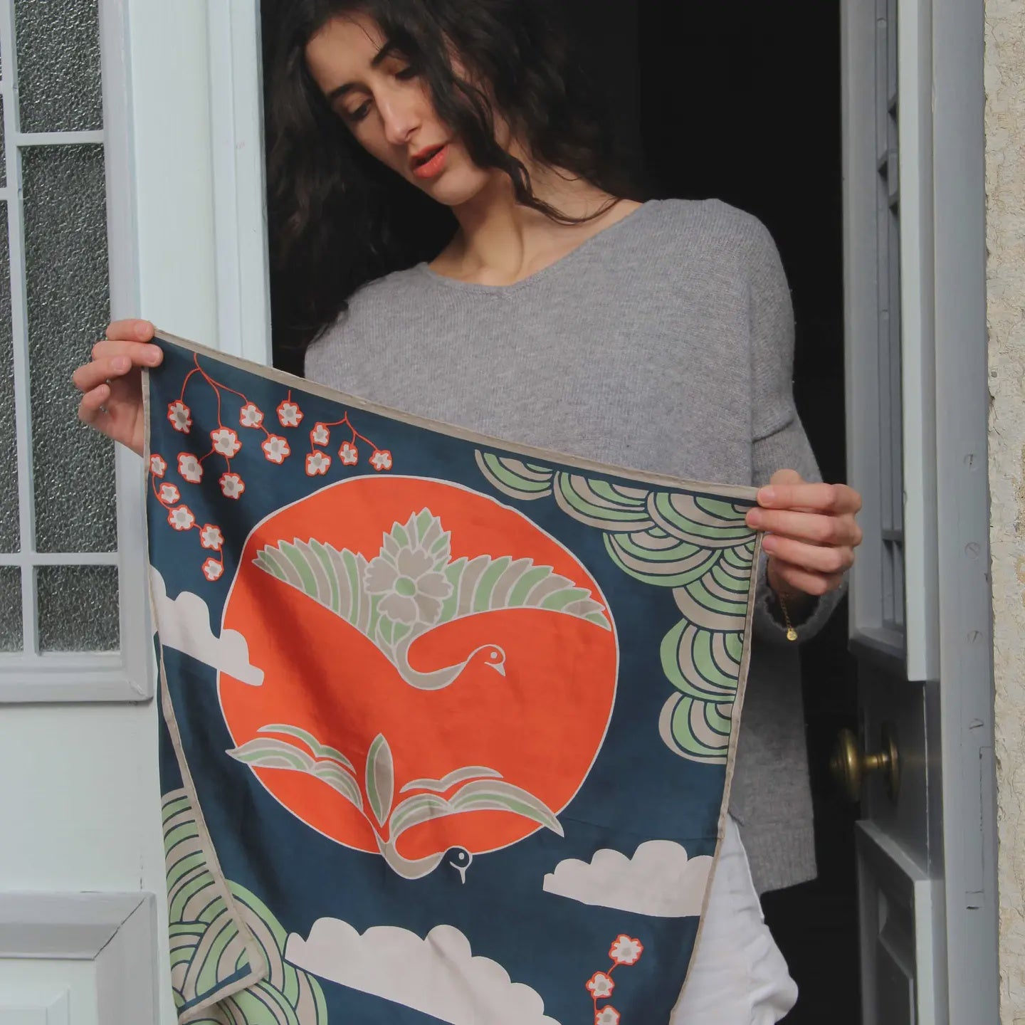 Les Belles Vagabondes Mini Agami Navy Silk Scarf - Precious Sparkle