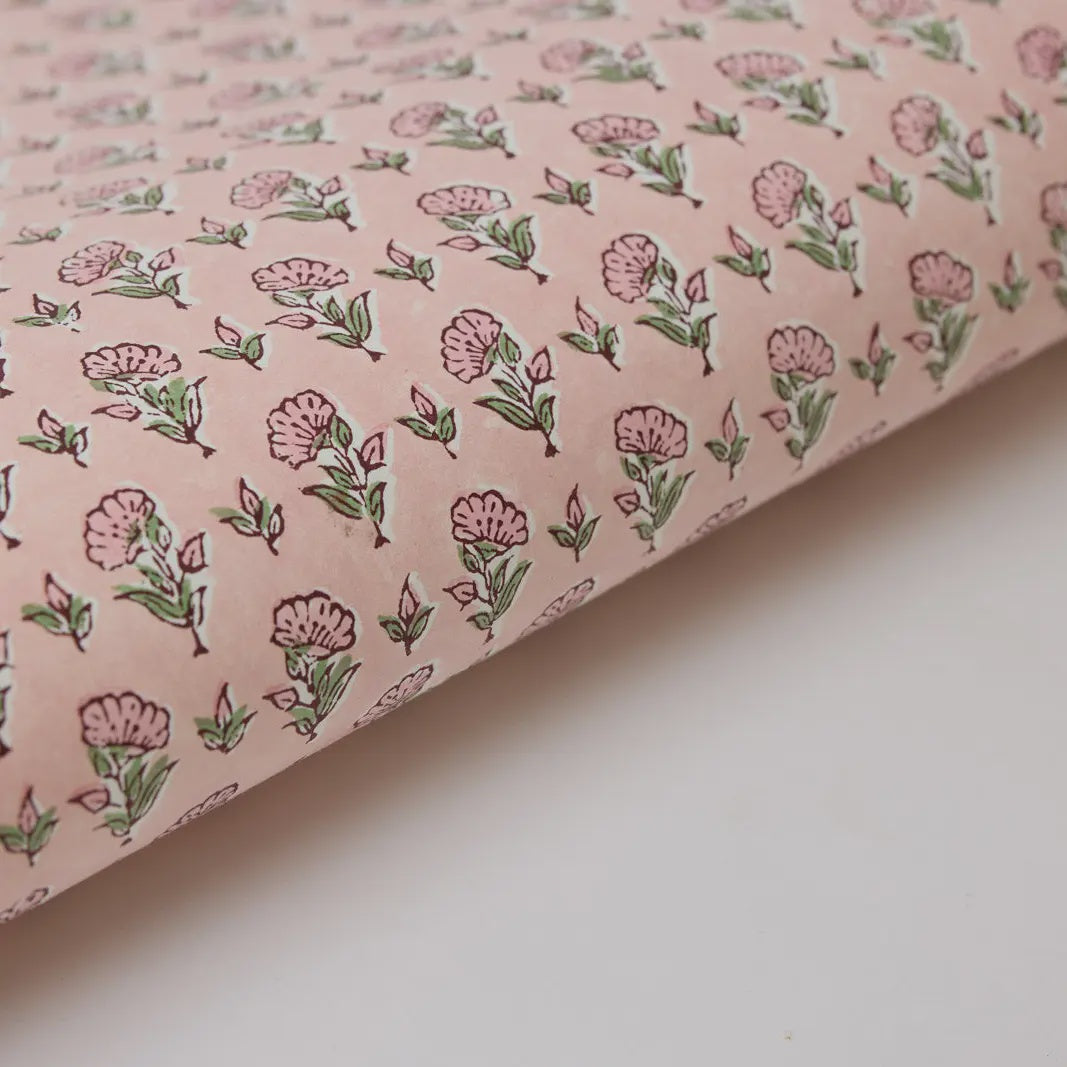Paper Mirchi Block Printed Wrapping Paper Ditsy Floral Blush