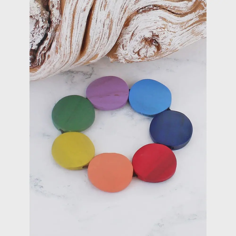 Suzie Blue Elasticated Wooden Disc Bracelet Multi - Precious Sparkle