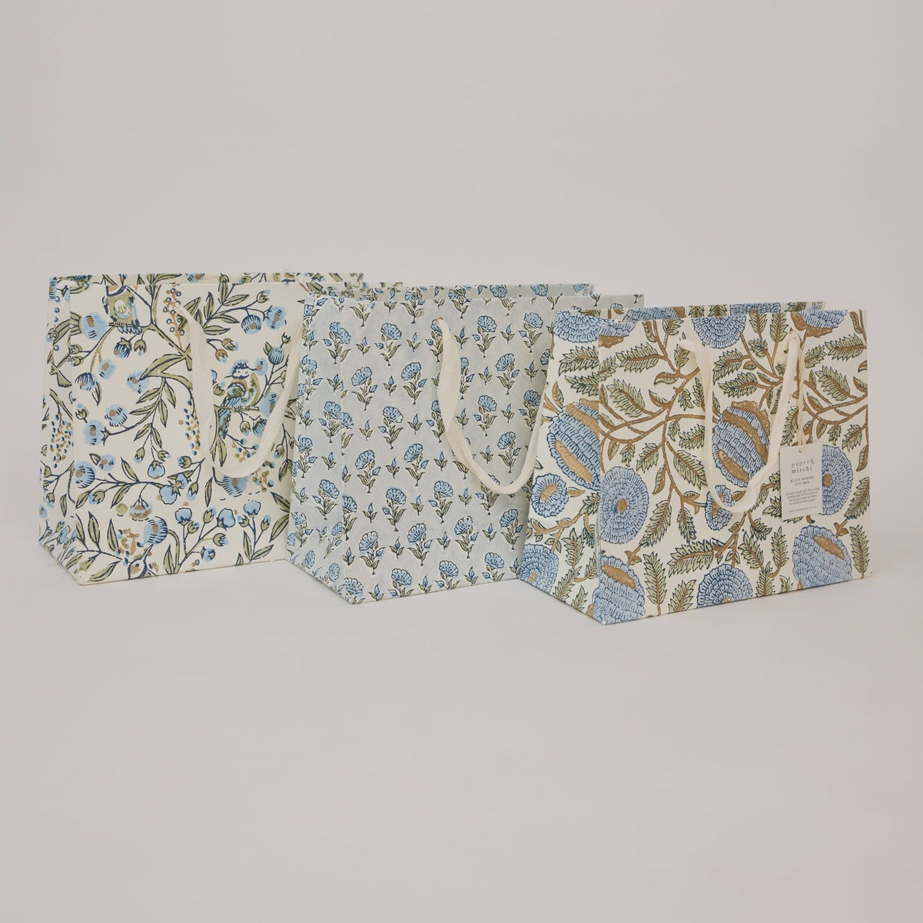 Hand Block Printed Gift Bags Medium Blue Stone Refresh