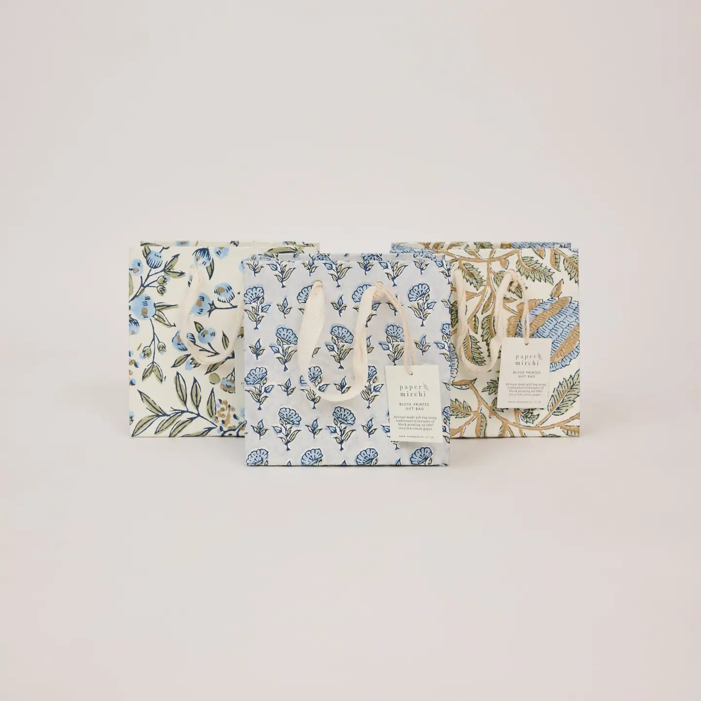 Hand Block Printed Gift Bags Small Blue Stone Refresh - Precious Sparkle