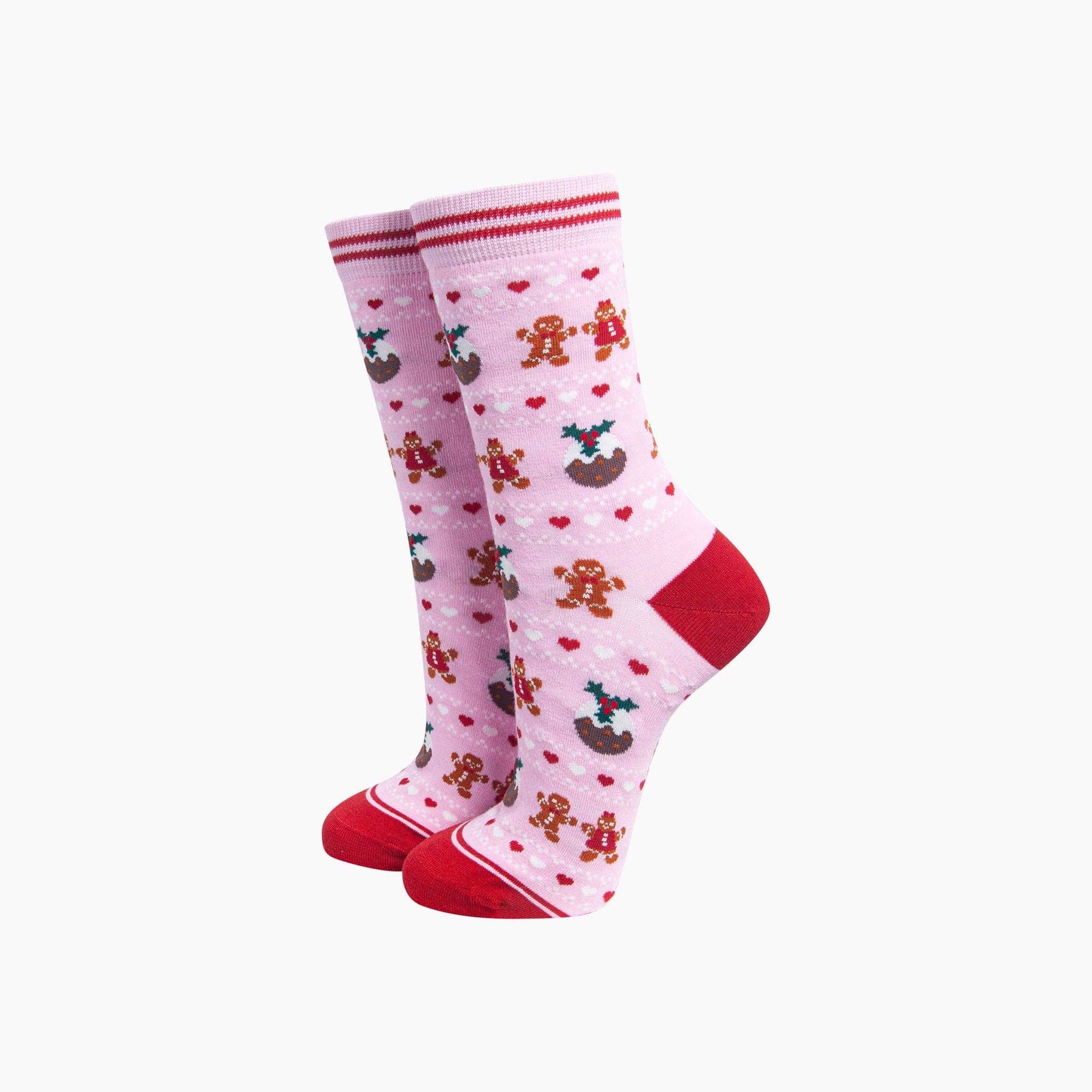 Christmas Pudding & Gingerbread Women's Bamboo Socks in Pink