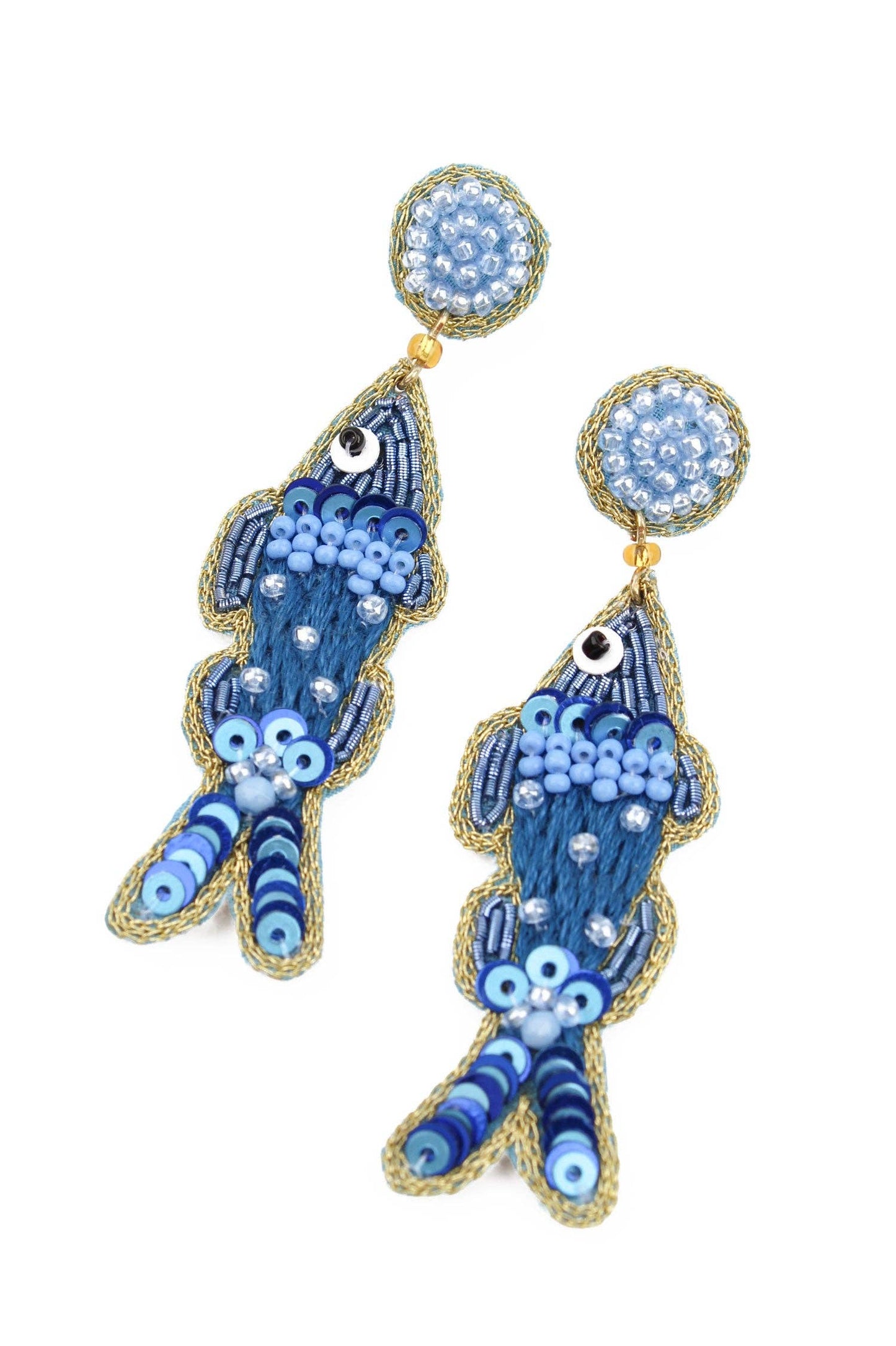 My Doris Blue Stitch Beaded Fish Earrings
