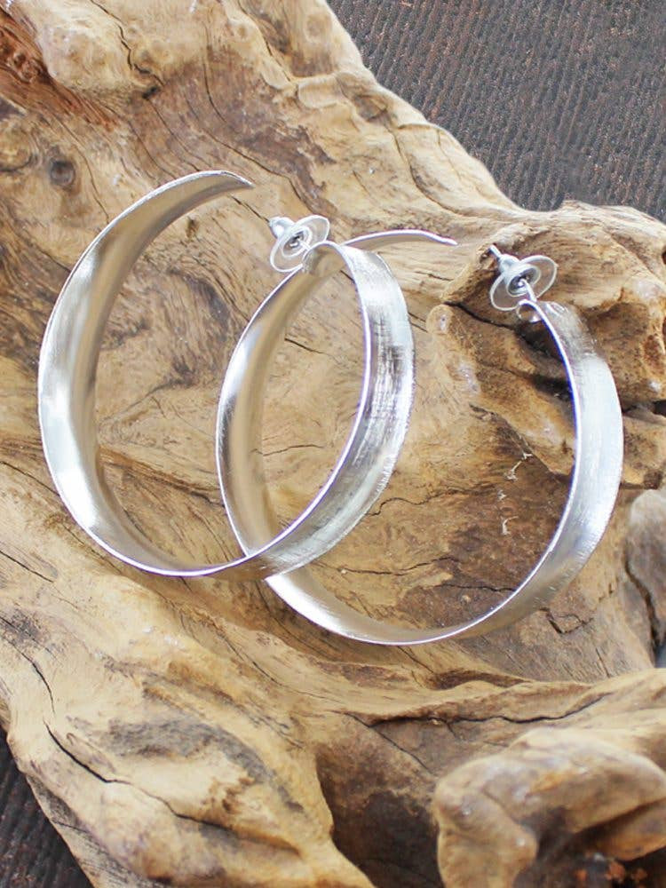 Suzie Blue Large Textured Hoop Earrings