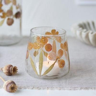 De Weldaad Homewares Pressed Dried Flower Glass Tealight Holder