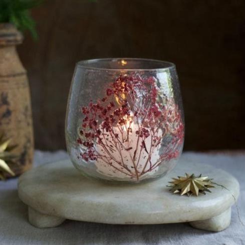 De Weldaad Homewares Red Flower Glass Tealight Large