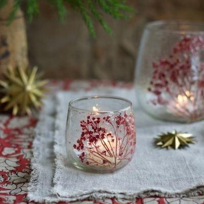 De Weldaad Homewares Red Flower Glass Tealight Small