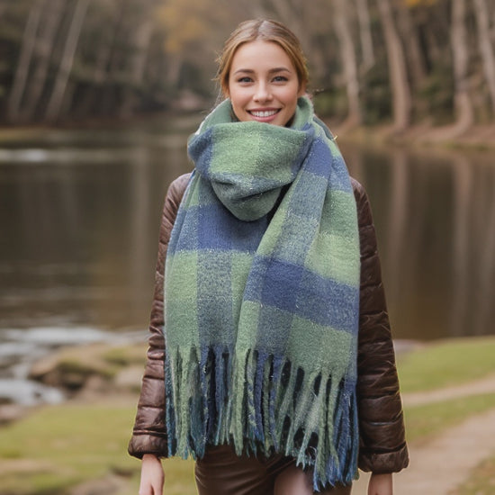 Agung Super Thick Boxes Winter Scarf Sage/Royal Blue - Precious Sparkle