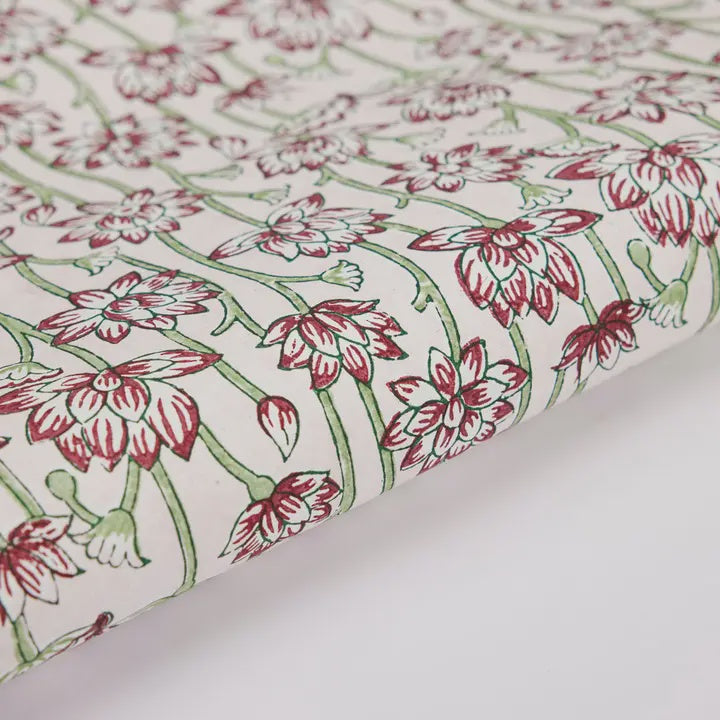 Paper Mirchi Block Printed Wrapping Paper Lotus Cherry
