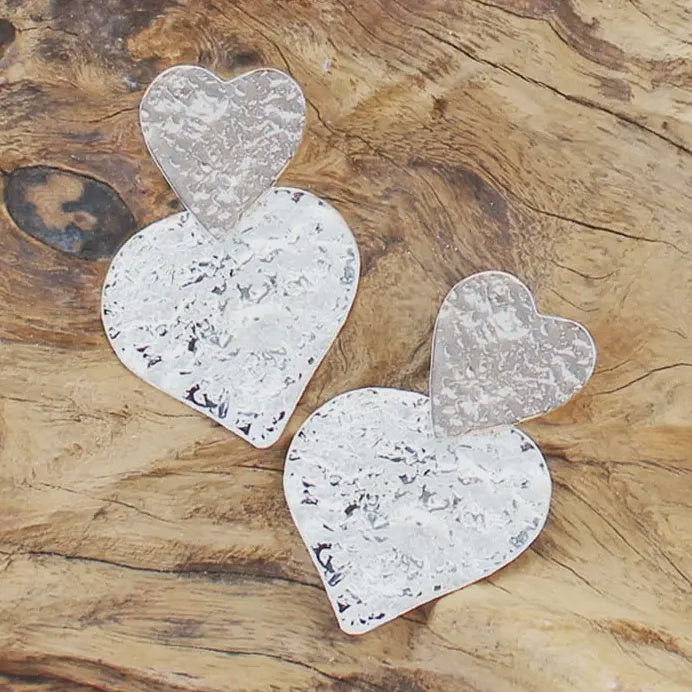 Suzie Blue Textured Double Heart Earrings