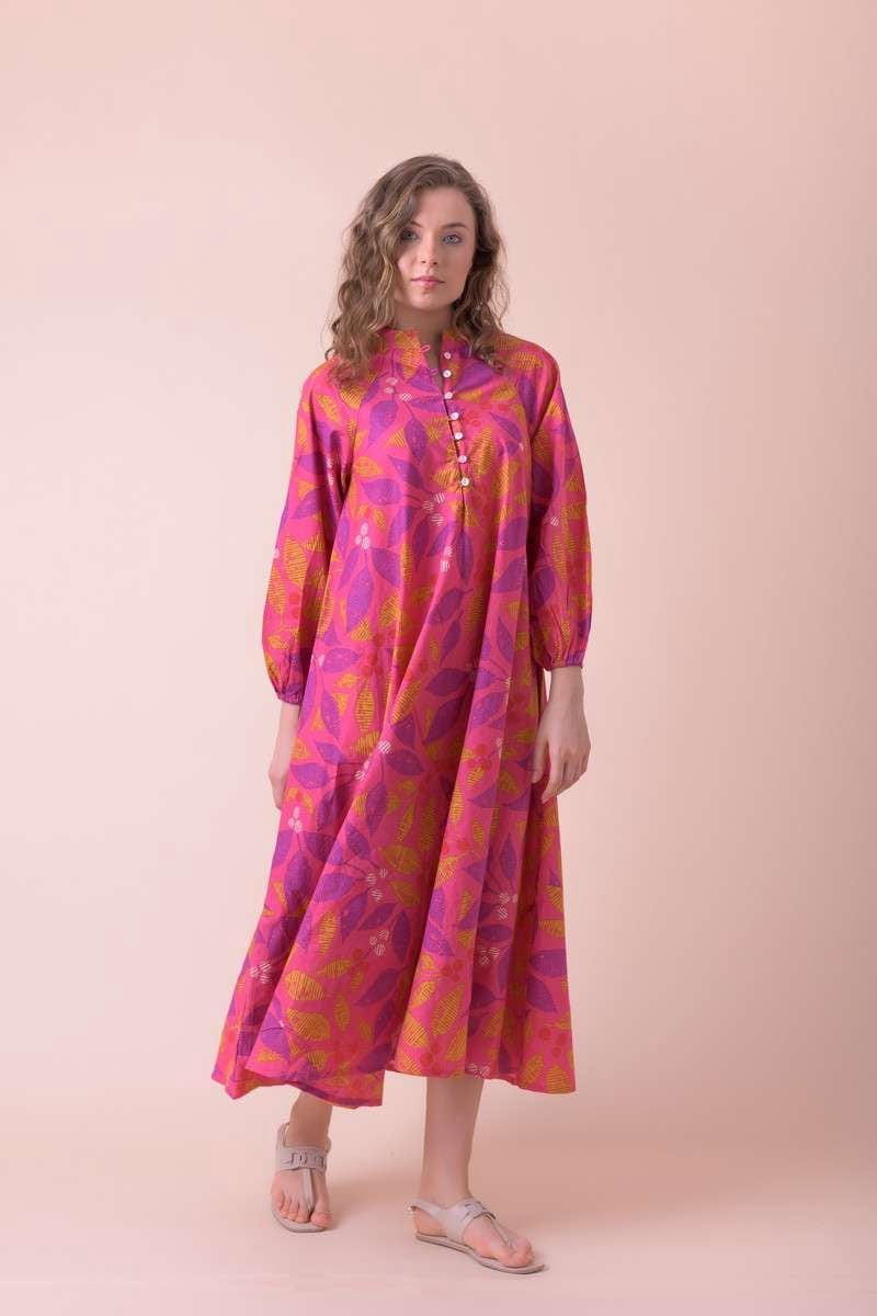 Handprint Dream Apparel Geisha Baroque Print Sleeveless Tiered Cotton Dress Emperor Neon Pink main image 1