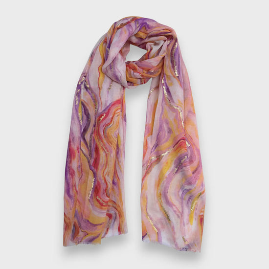 Marble Print with Gold Flakes Scarf Pink