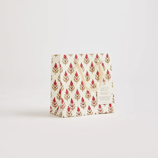 Paper Mirchi Hand Block Printed Small Gift Bag Scarlet