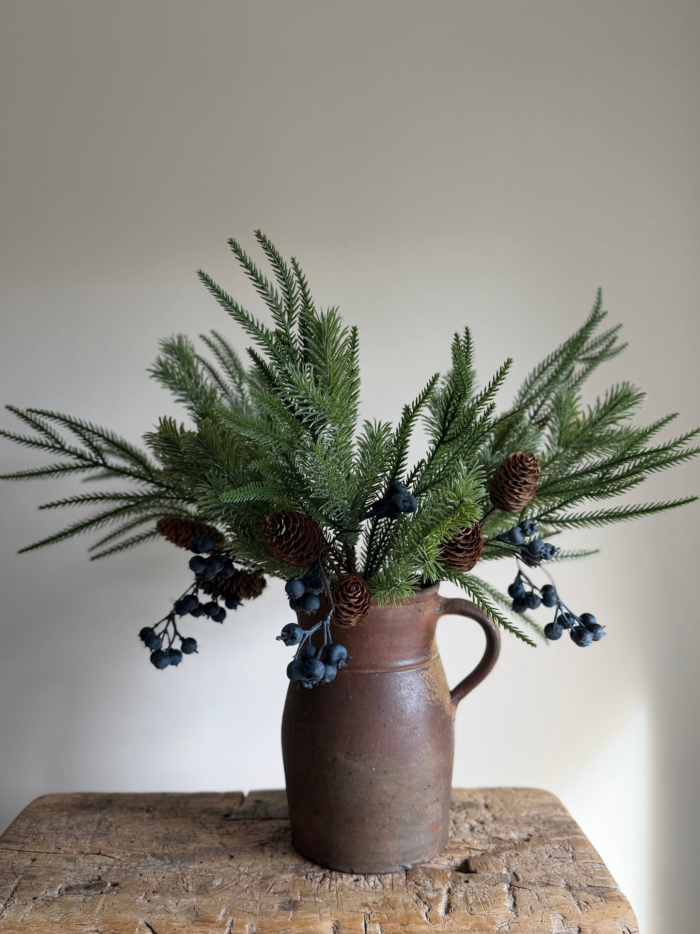 Blue Berry Pine Cone Spruce Spray - Precious Sparkle