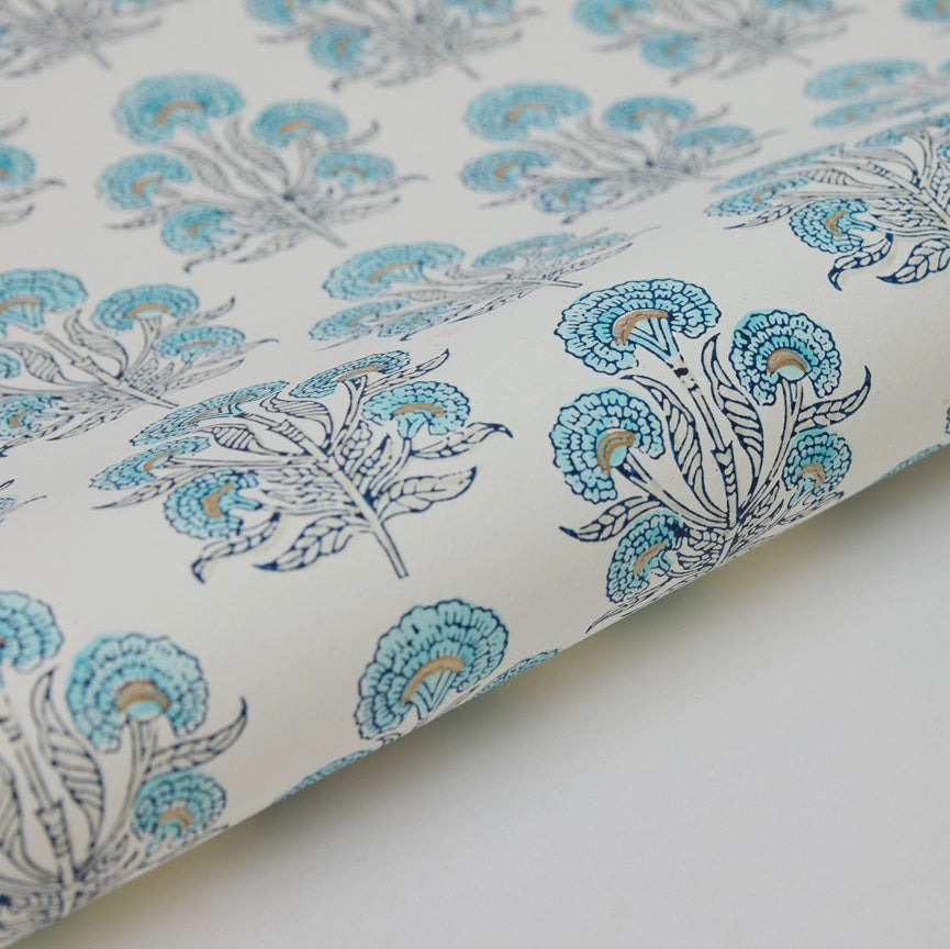 Paper Mirchi Block Printed Wrapping Paper Sheets Bp Aurora Blue Opal - Precious Sparkle