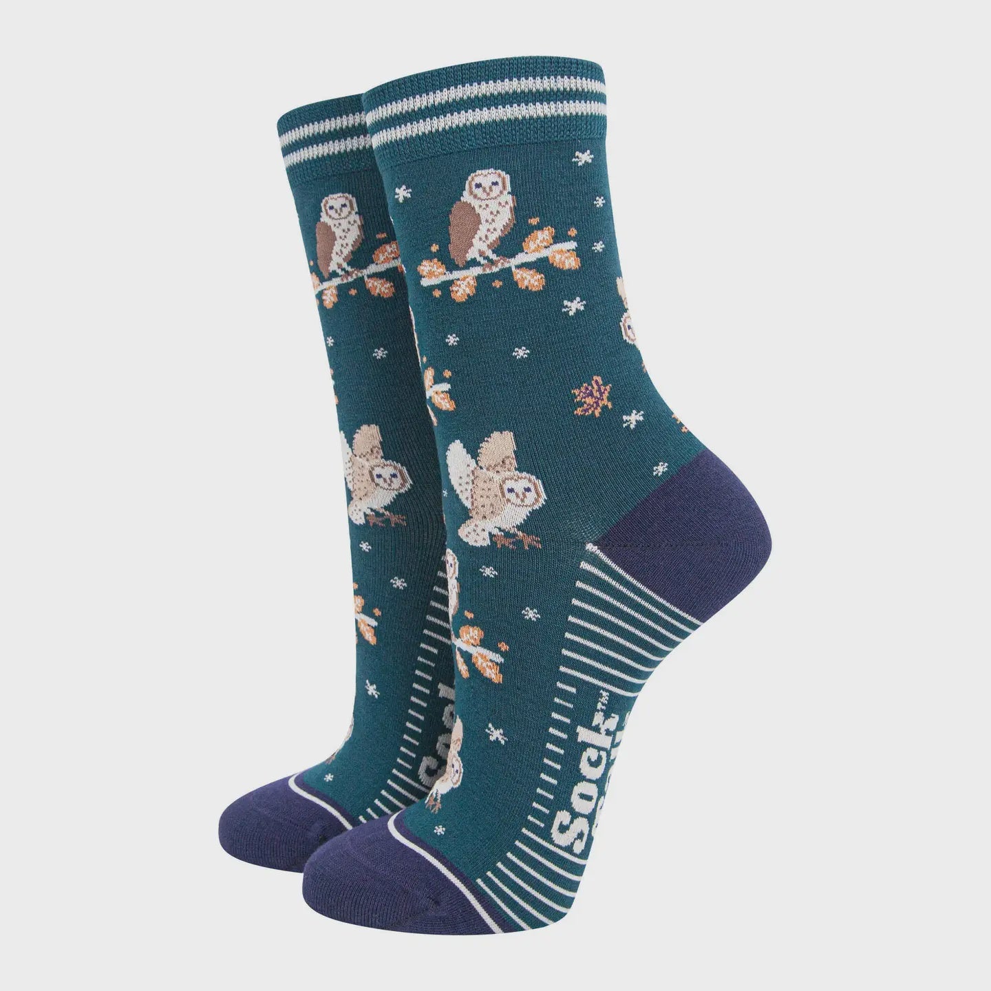 Sock Talk Women's Bamboo Socks Forest Green/Navy Blue, Barn Owls