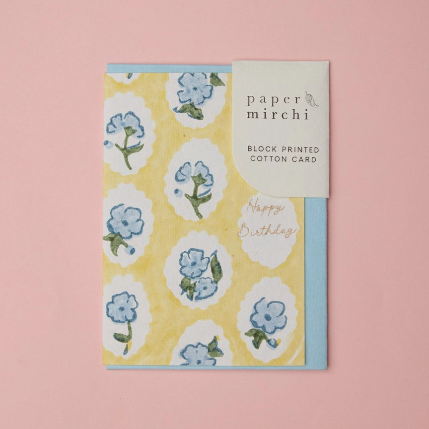Paper Mirchi Happy Birthday Block Printed Card Scallop Tiles Alaska - Precious Sparkle