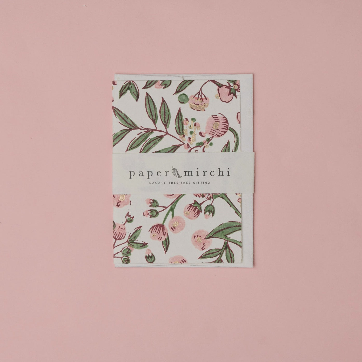 Hand Block Printed Greeting Card - Song Birds Blush