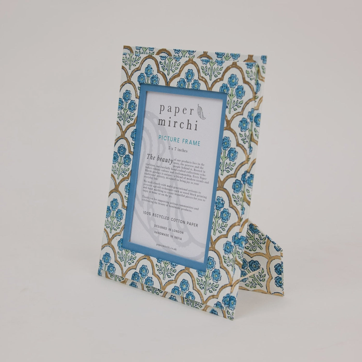 Block Printed Picture Frame 5X7- Trellis Indigo