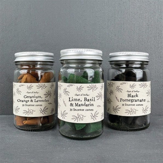 East of India Homewares East of India Jar of Incense Cones Black Pomegranate