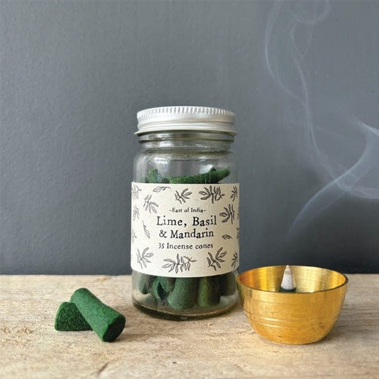 East of India Homewares East of India Jar of Incense Cones Lime Basil & Mandarin