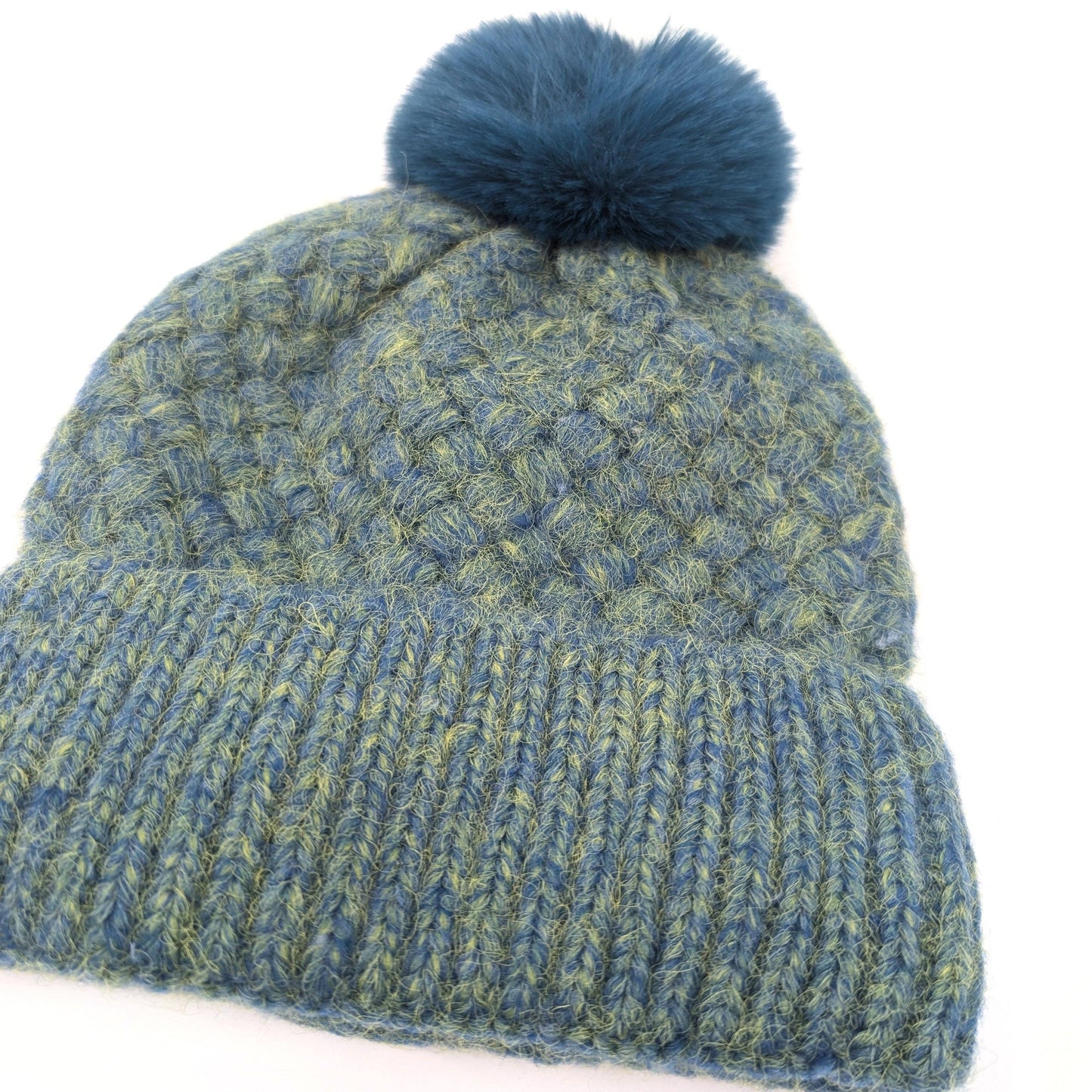 Weave Pom Pom Hat Teal - Precious Sparkle