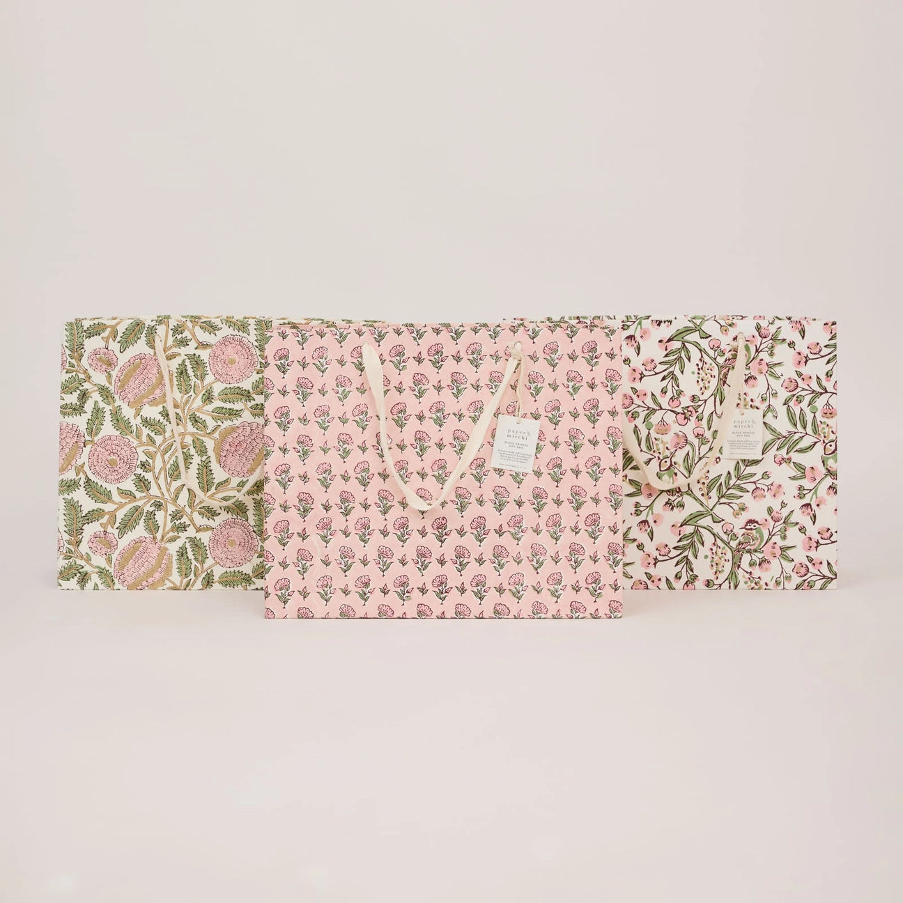 Hand Block Printed Gift Bags Large Blush Refresh - Precious Sparkle