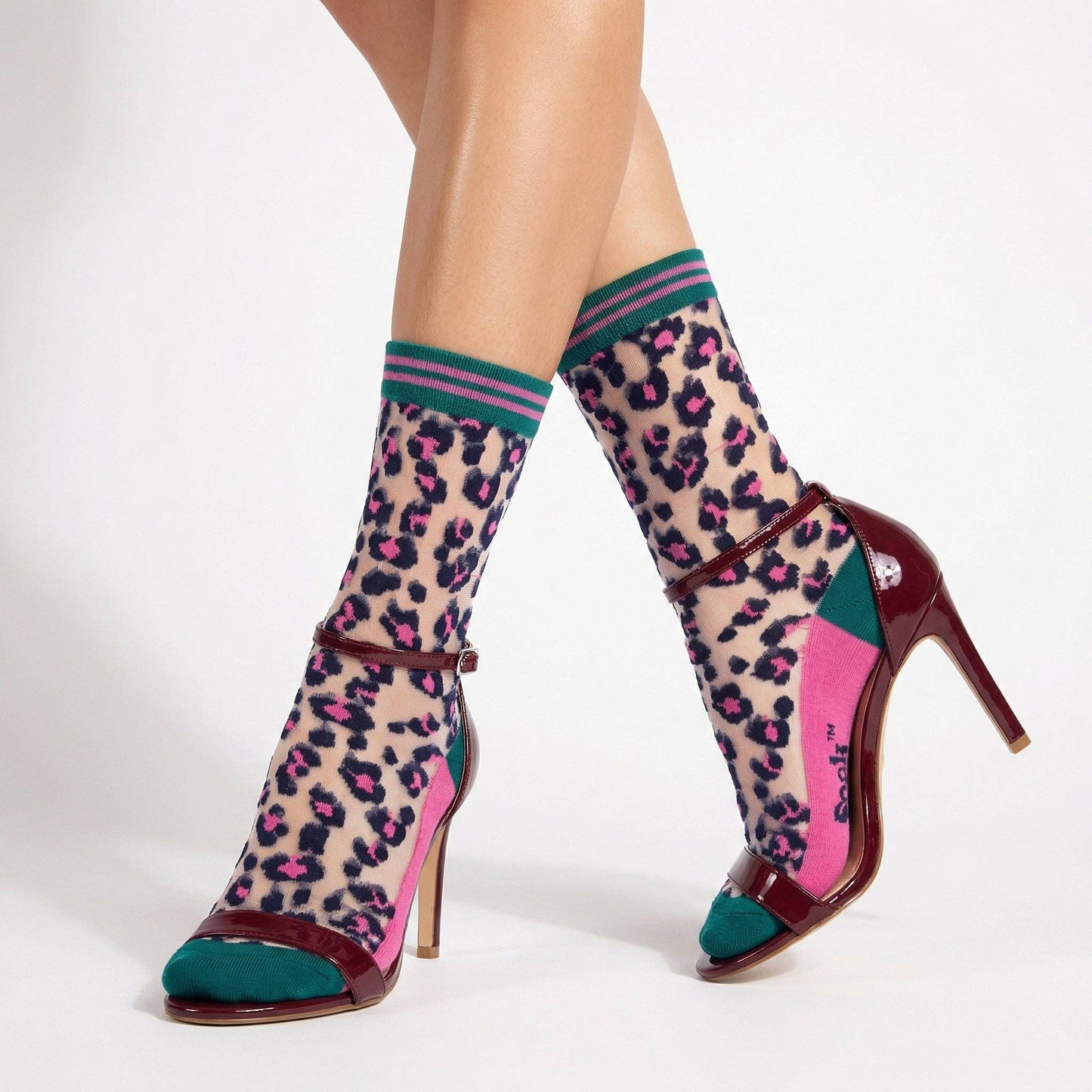 Sock Talk Leopard Print Cotton Socks Green/Pink