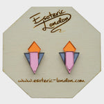 Esoteric London Jewellery Geometric Stud Earrings Orange/Grey/Pink