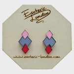 Esoteric London Jewellery Geometric Stud Earrings Pink/Grey/Red