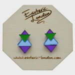 Esoteric London Jewellery Geometric Stud Earrings Purple/Green/Blue