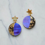Esoteric London Jewellery Moon Phase Dangle Stud Earrings Gold/Purple
