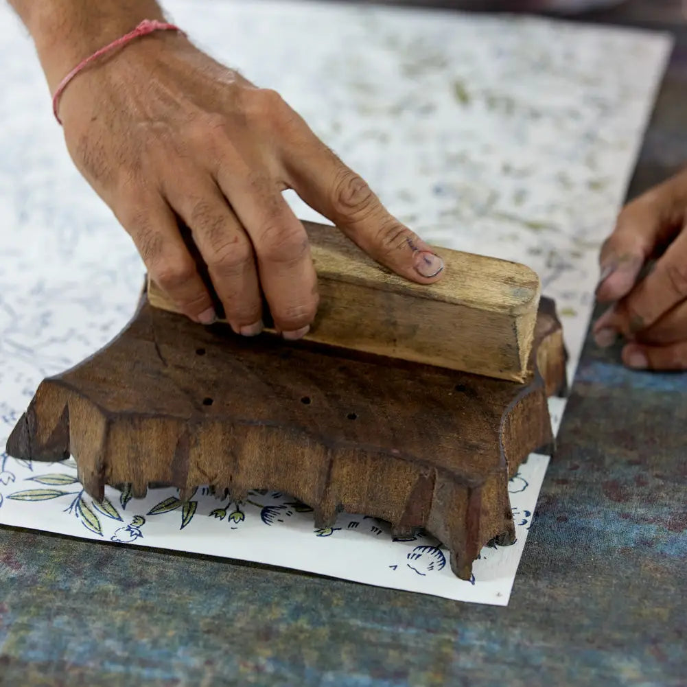 Paper Mirchi Block Printed Wrapping Paper Song Birds Blush - Precious Sparkle