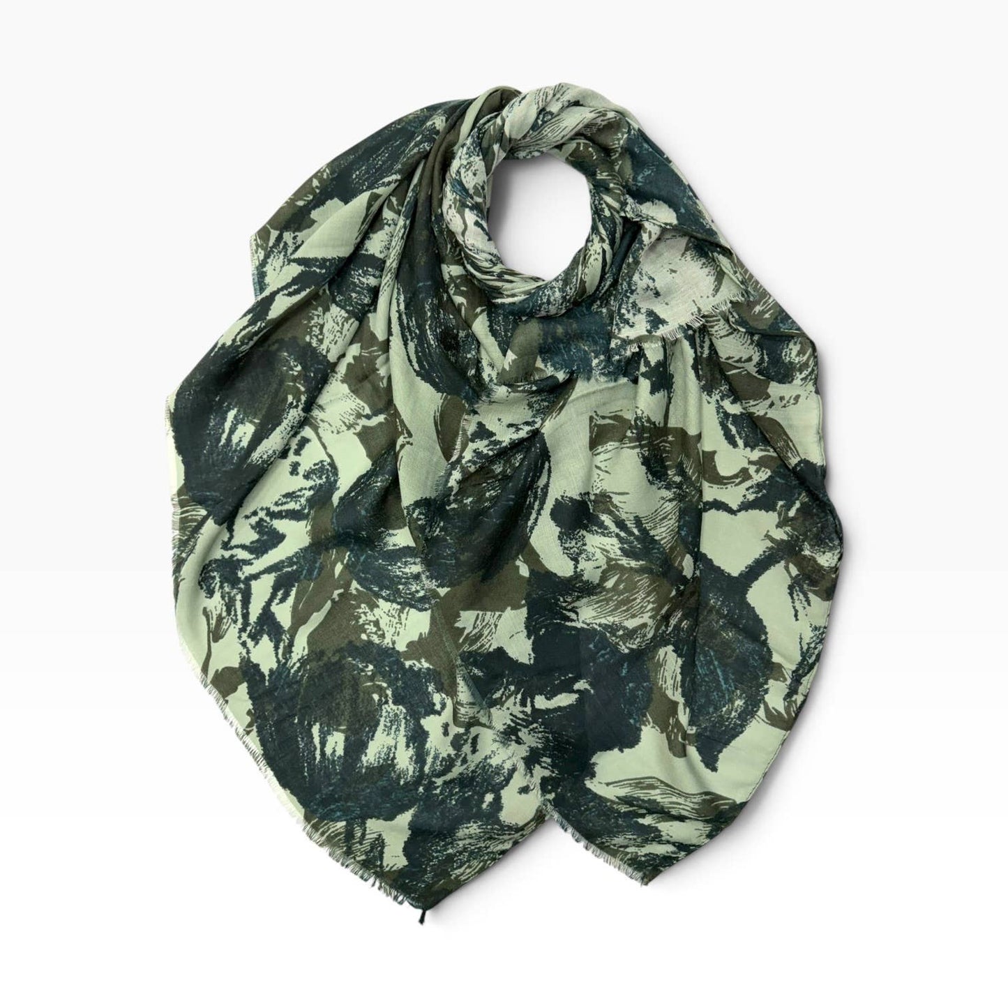 Abstract Tulip Print Lightweight Green Scarf