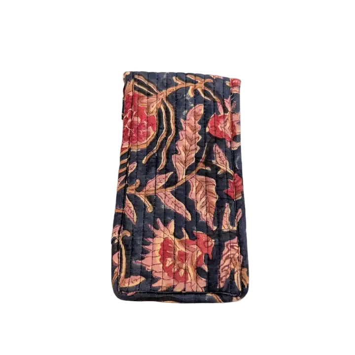 Deep Blue & Red Floral Block Print Quilted Glasses Case - Precious Sparkle