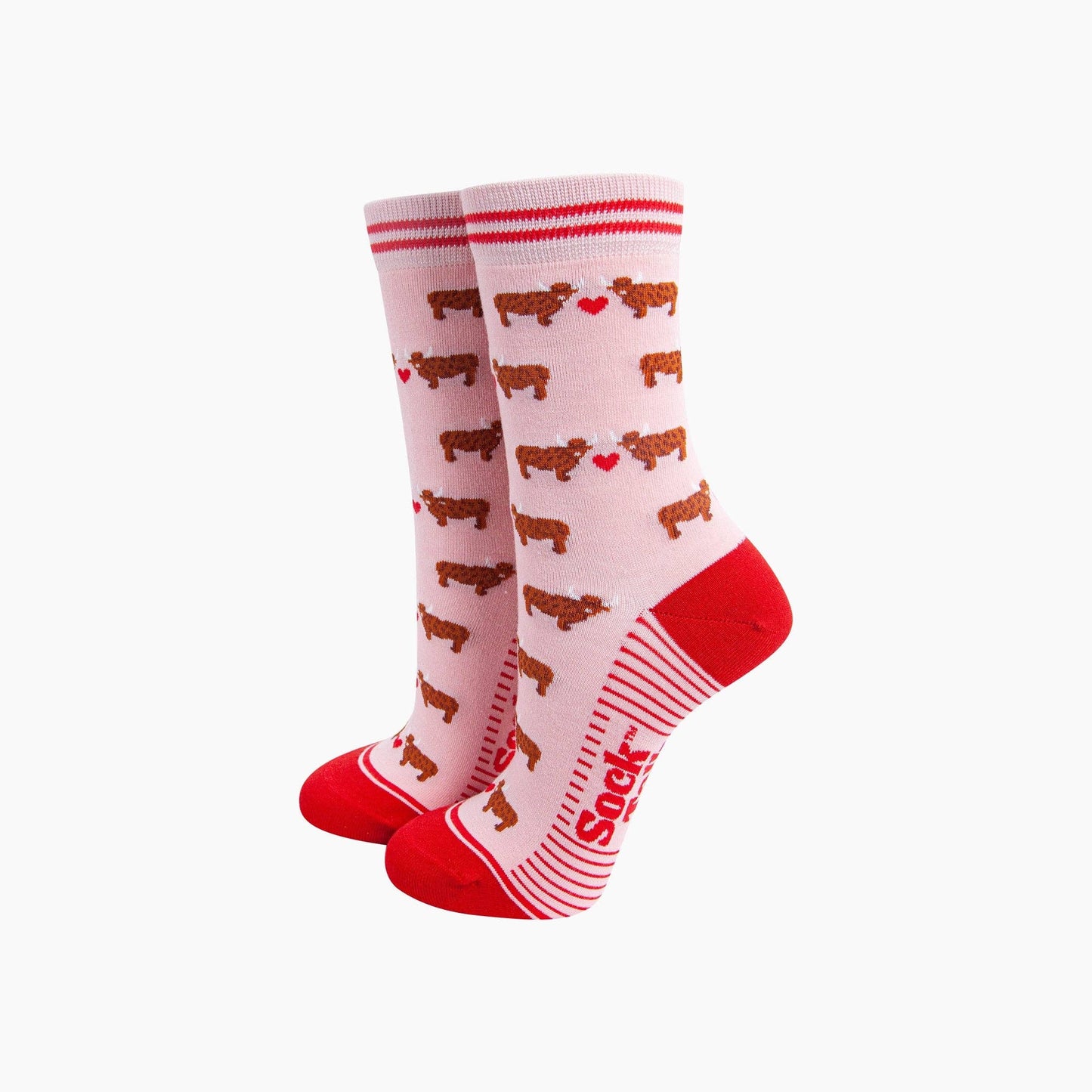 Sock Talk Highland Cow Hearts Bamboo Socks in Pink - Precious Sparkle