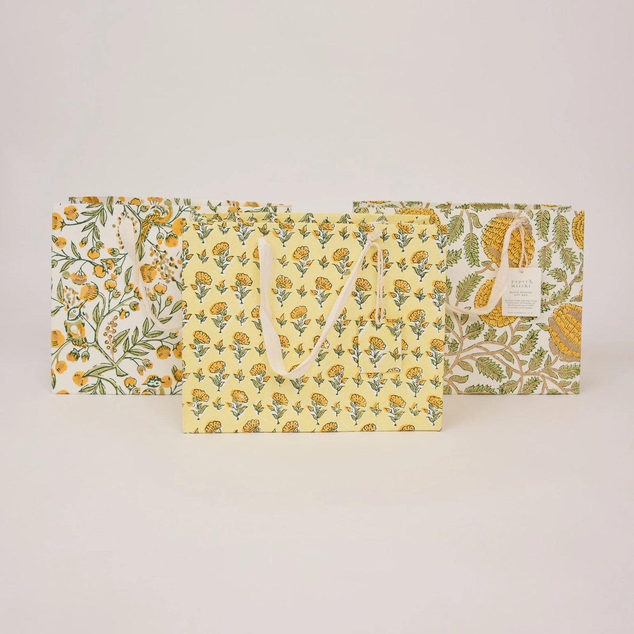 Hand Block Printed Gift Bags Medium Sunshine Refresh - Precious Sparkle