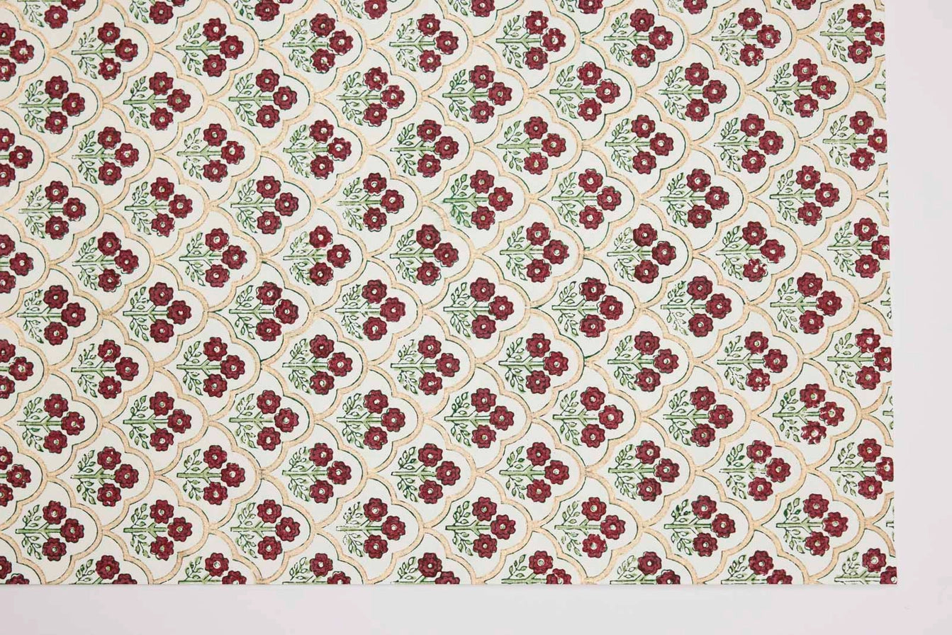 Paper Mirchi Block Printed Wrapping Paper Trellis Cherry
