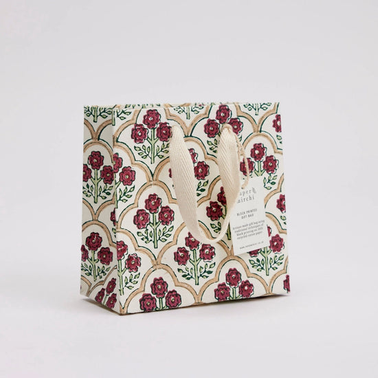 Paper Mirchi Hand Block Printed Small Gift Bag Cherry