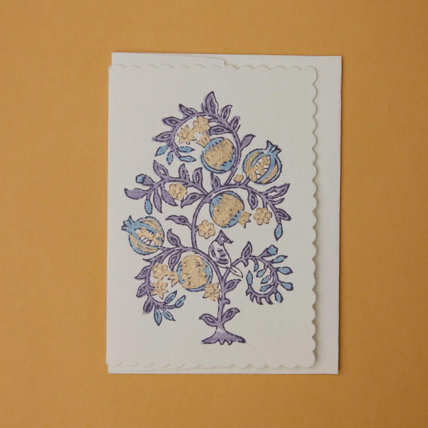 Paper Mirchi Card Hand Block Printed Anaar Lavender