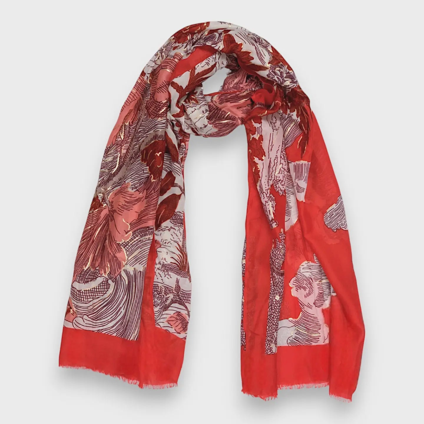 Nature Art Print Scarf Red