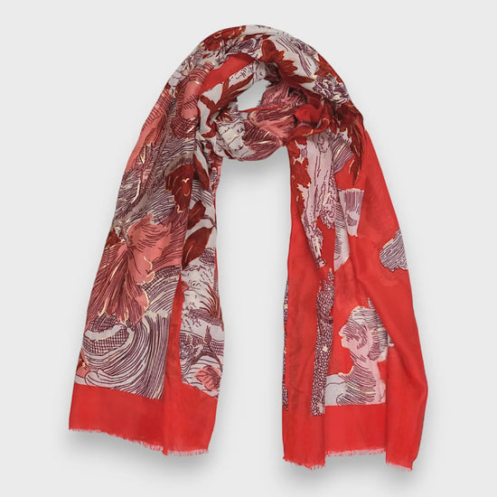 Nature Art Print Scarf Red