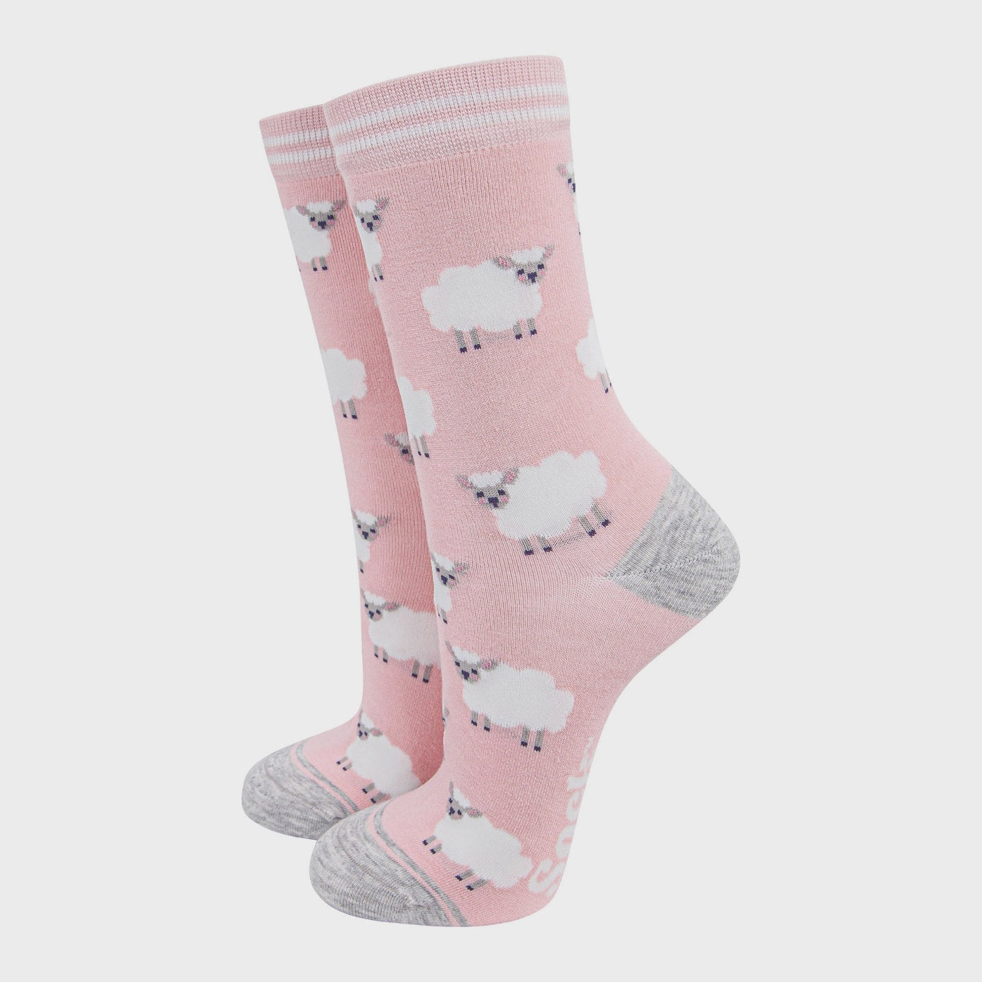 Sock Talk Women's Bamboo Socks Light Pink/Grey Marl, Sheep - Precious Sparkle