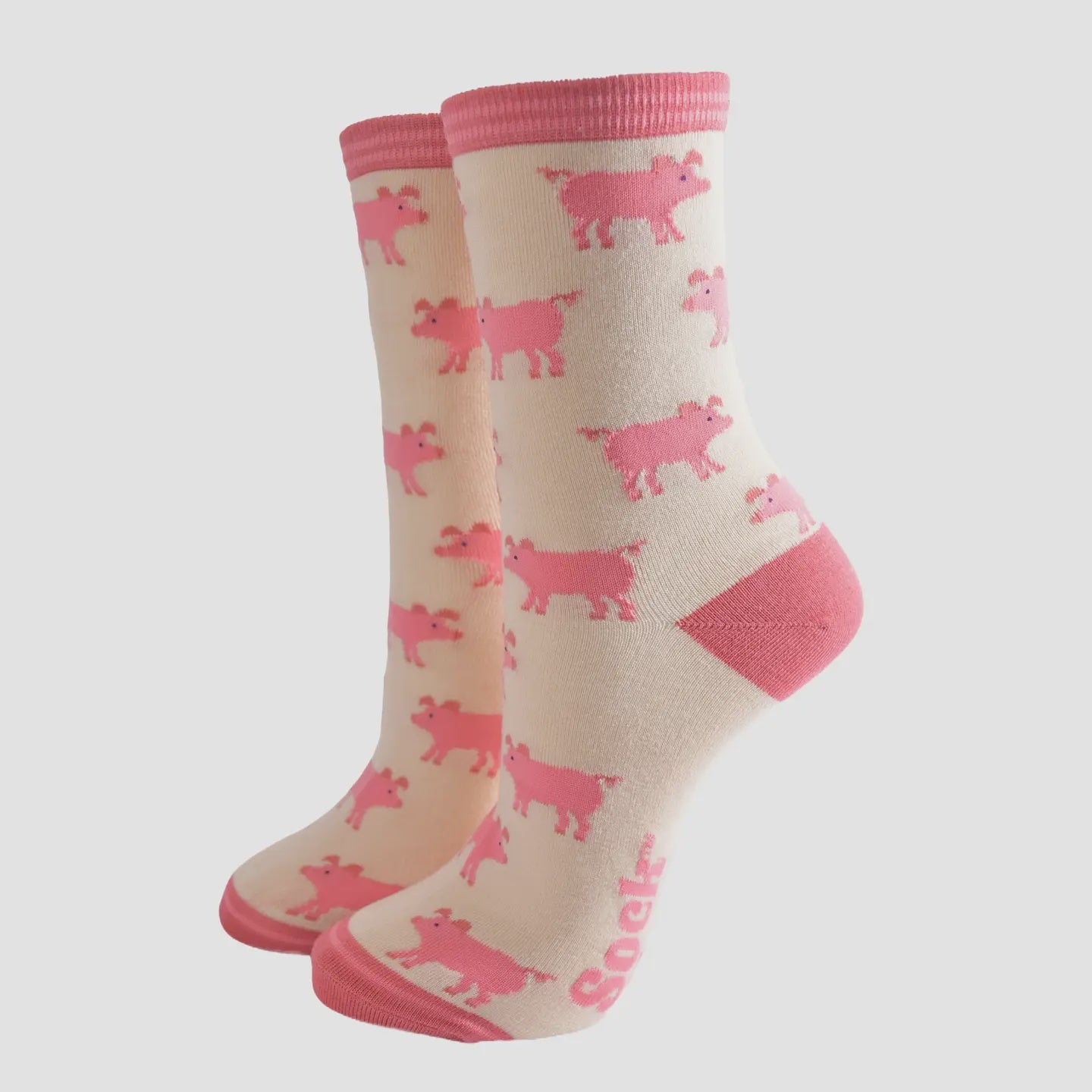 Sock Talk Women's Bamboo Socks- Cream/Pink, Pigs