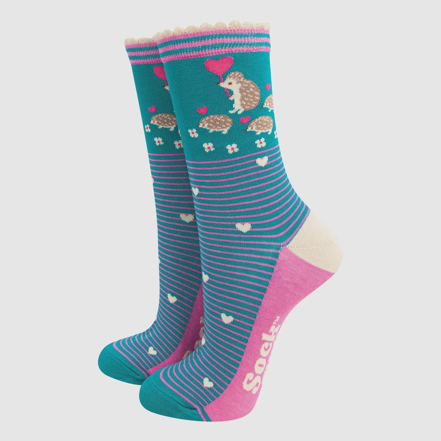 Sock Talk Women's Bamboo Socks - Teal, Hedgehog and Babies